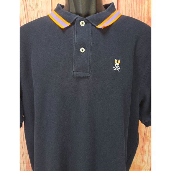 Psycho Bunny Mens Polo Shirt 8 Large Navy W/ Striped Collar - Picture 3 of 8